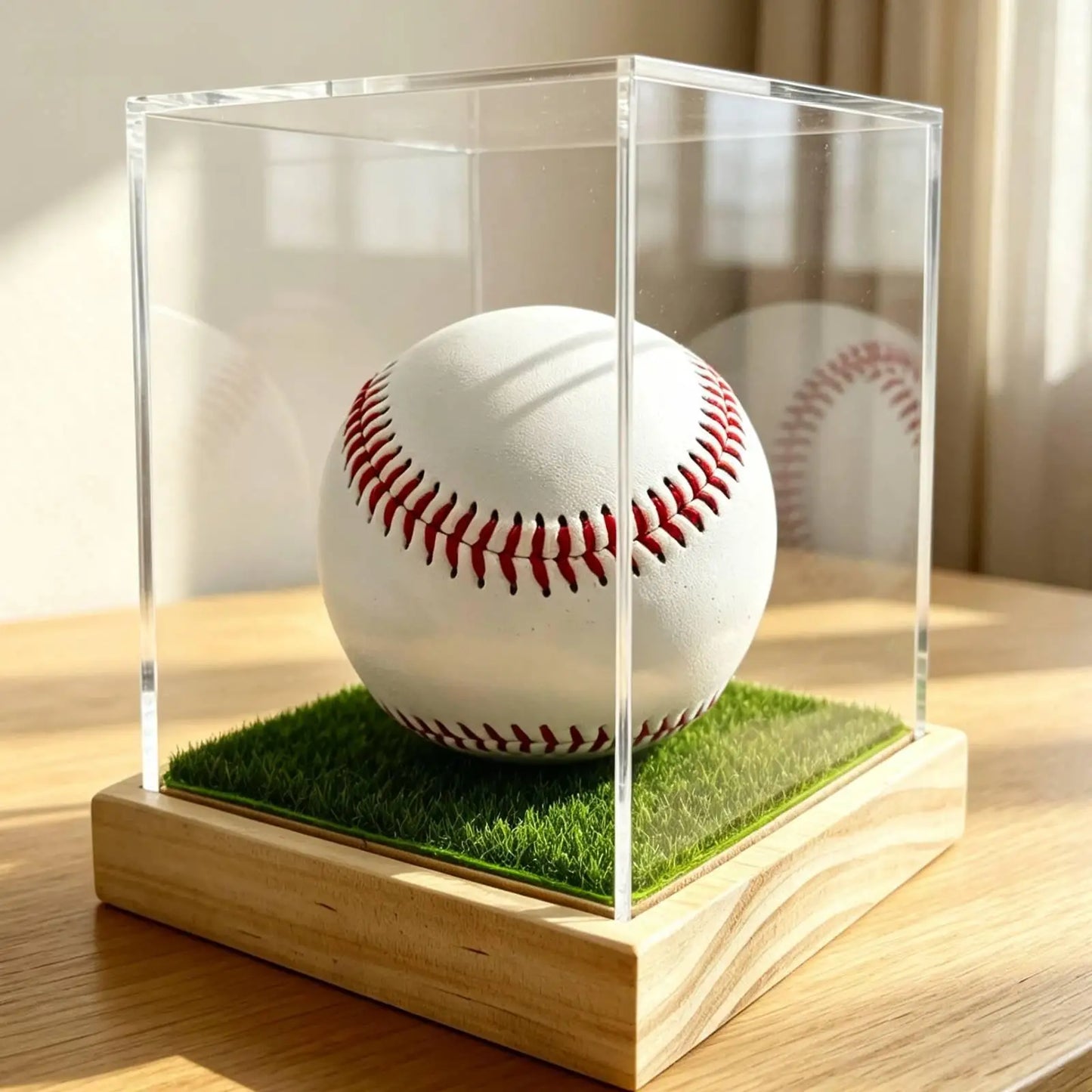 Baseball Holder Stand Cube Clear Acrylic Protector Display Case with Wooden Base for Official Ball Display