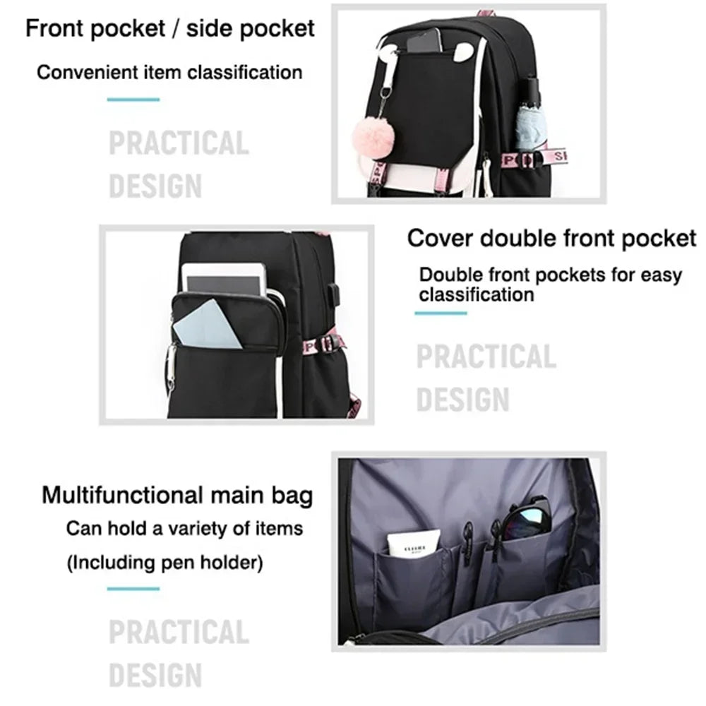 Cat Anime Cartoon School Bag New Fashion Backpack Back To School Cute Kawaii Backpack School Bags for College Student Mochila