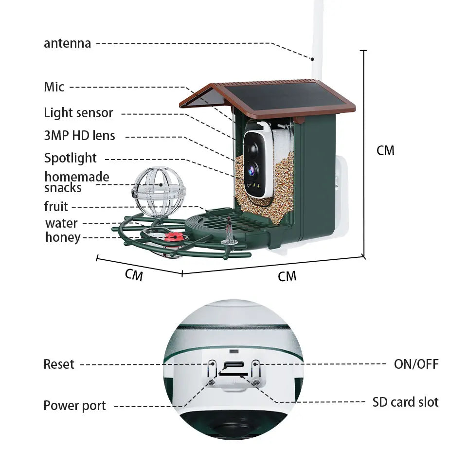 3MP Smart Bird Feeder Camera WiFi Two Way Audio Bird Identification Night Vision PIR Motion Detection For Bird Outdoor Watching
