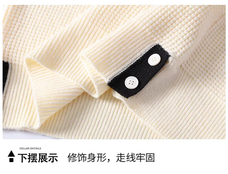 Fashion Blended Sweater 2025 Autumn/Winter Warm Wool Knitted Hoodies Cuff Button Design Casual Tops