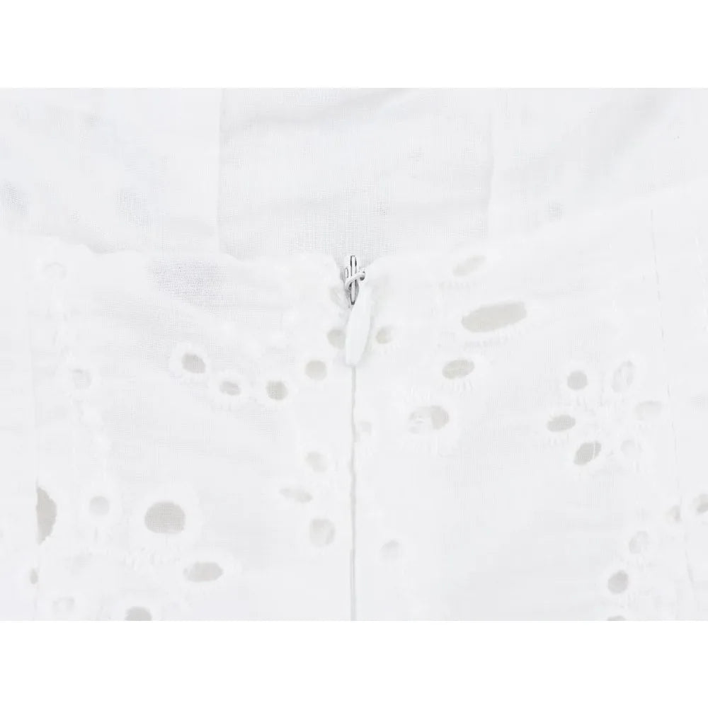 Women Summer Vacation Co Ord Outfits Elegant White Embroidered 2 Piece Set Cropped Top with Thin Straps Matching Cape Midi Skirt