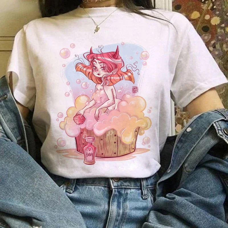 Japanese Anime T Shirts Women T-shirts Harajuku Ullzang T-shirt Cartoon Aesthetic Vintage Shirts for girls 90s Top Tees