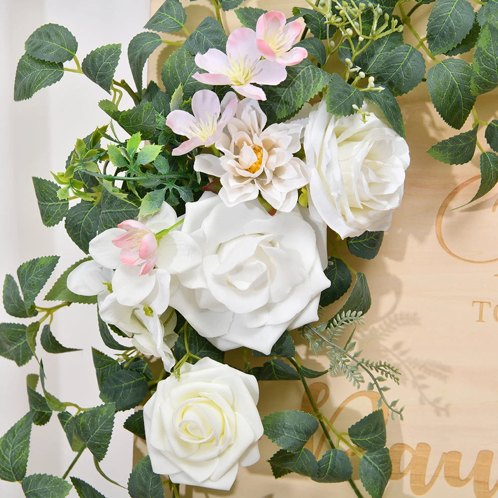 Custom Wedding Welcome Sign With White Artificial Wedding Arch Flowers Wedding Welcome Sign Personalised Decor