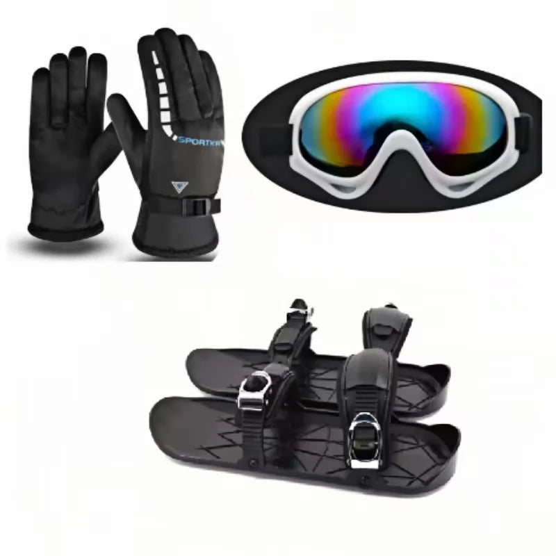 Mini Ski Skates Winter Portable Snowblades Skis Shoes Adjustable Short Snowskates Skiboards