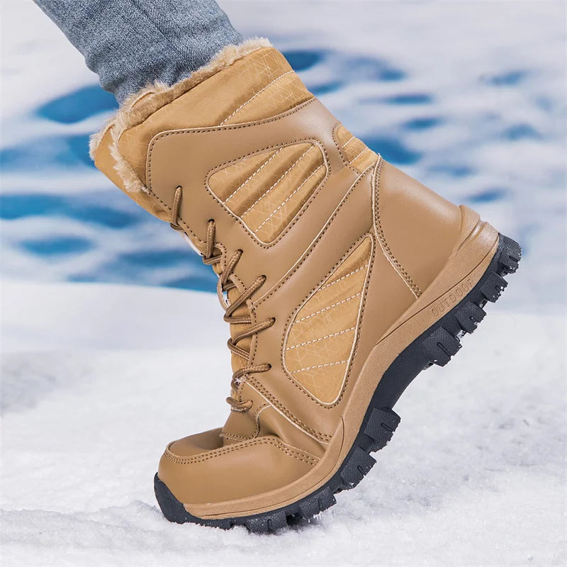 Men's Snow Boots for Men Casual Winter Shoes Platform Non-slip Warm Fur Ankle Boots Plush Combat Outdoor Hiking Motorcycle Boots