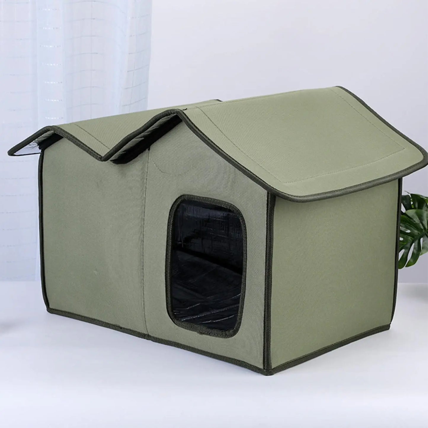 Feral Cat House Large Insulated Cat Shelter Waterproof Weatherproof Pet House with Transparent Door Washable Cat Hut for Cat Dog