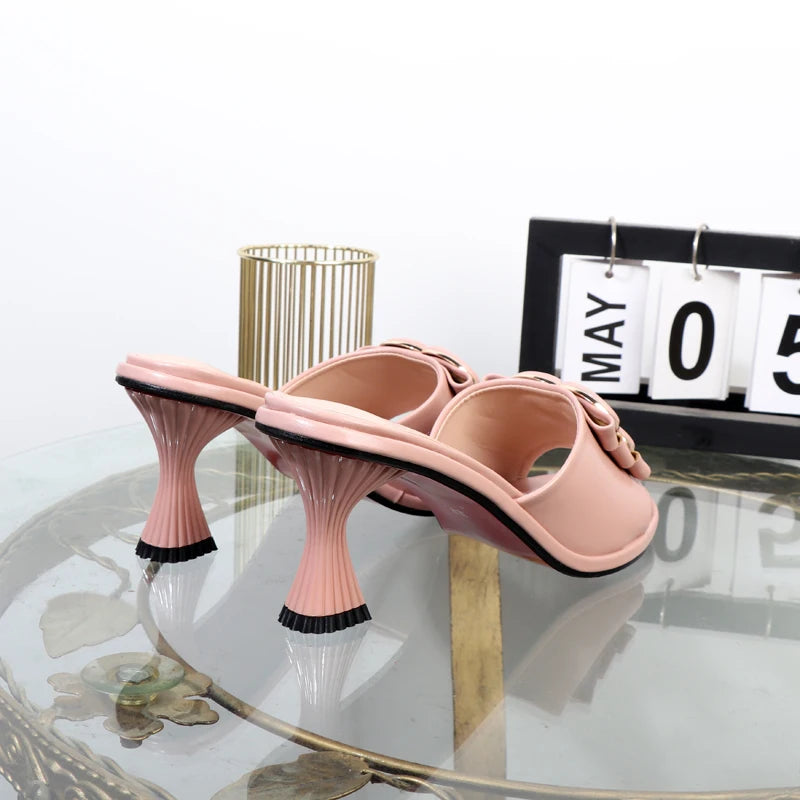 Women's slippers in summer 2024 wear sandals with thin heels high heels buckle is simple elegant black Women shoes