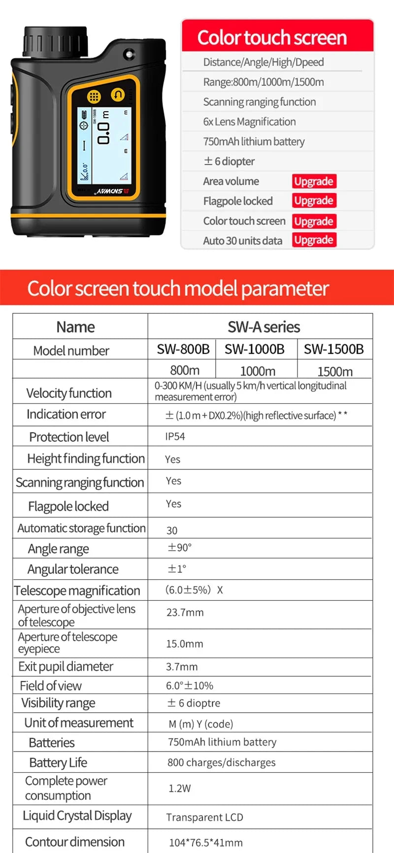 SNDWAY Golf Laser Distance Meter Rangefinder for Hunting 1000M 1500M 2000M Laser Telemeter Golf Camera Outdoor Telescope