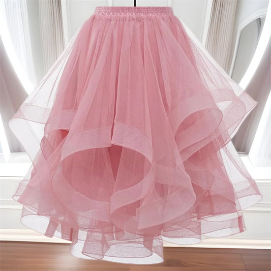 Fashion Tulle Skirt Spring Summer Women Irregular Mid-length Mesh A-line Skirt Women Solid Sweet Party Skirt Female Clothing