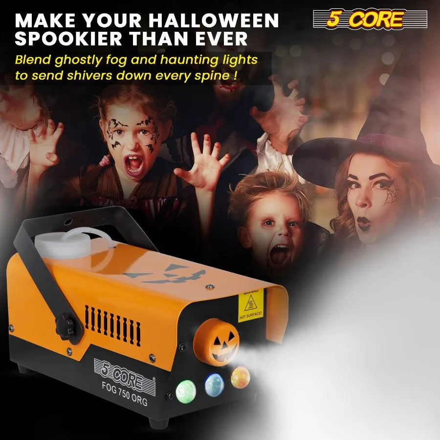 5 Core Fog Smoke Machine 750W 2700CFM LED Lights Effect Low Lying Indoor 250ML Fog Maker with Fogger for Halloween with 1 Wired