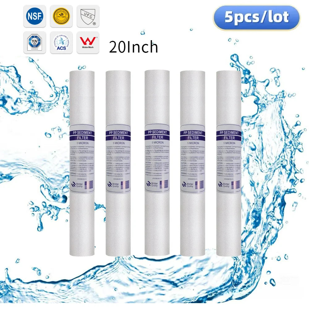 5pcs 20" Water Purifier 20 Inch 5 Micron Sediment Water Filter Cartridge Pp Cotton Filter Water Filter System