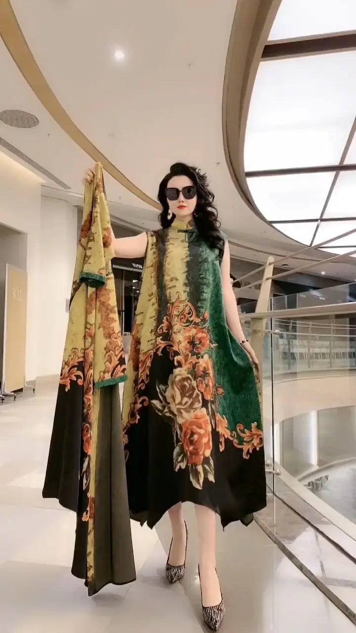 Authentic Silk Dress for Mother, Silkworm Loose Dress, High-End Print, 2-Piece Dress, Women's Dresses, Spring, Summer, New, 2023