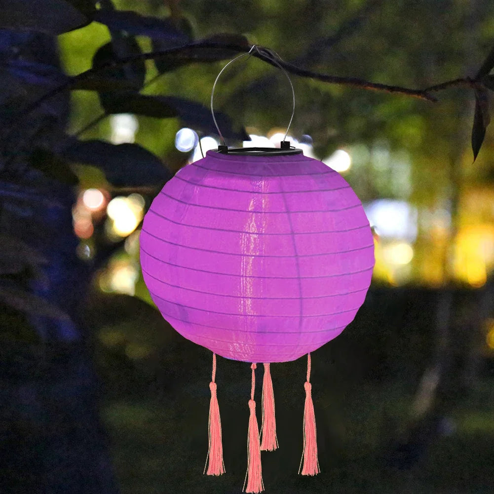Solar Lantern Lamps Outdoor Waterproof Nylon Hanging Lantern Chinese Traditional Ornament for Restaurant Home Festival Decor