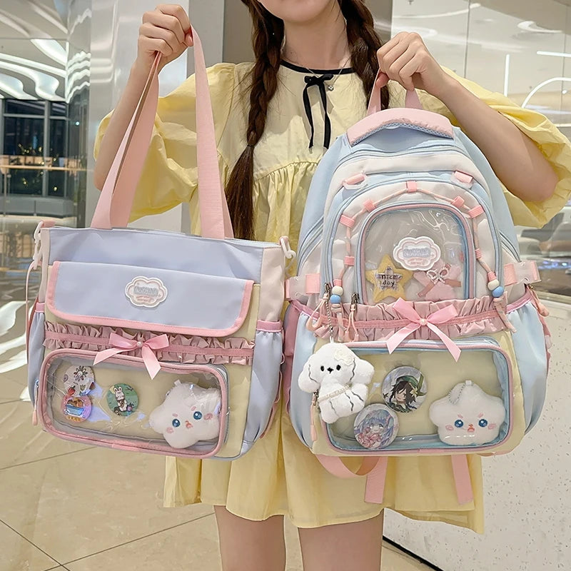 Large Capacity Children's School Bag Set for Girls Primary And Middle School Double Shoulder Backpack Sweet College Style