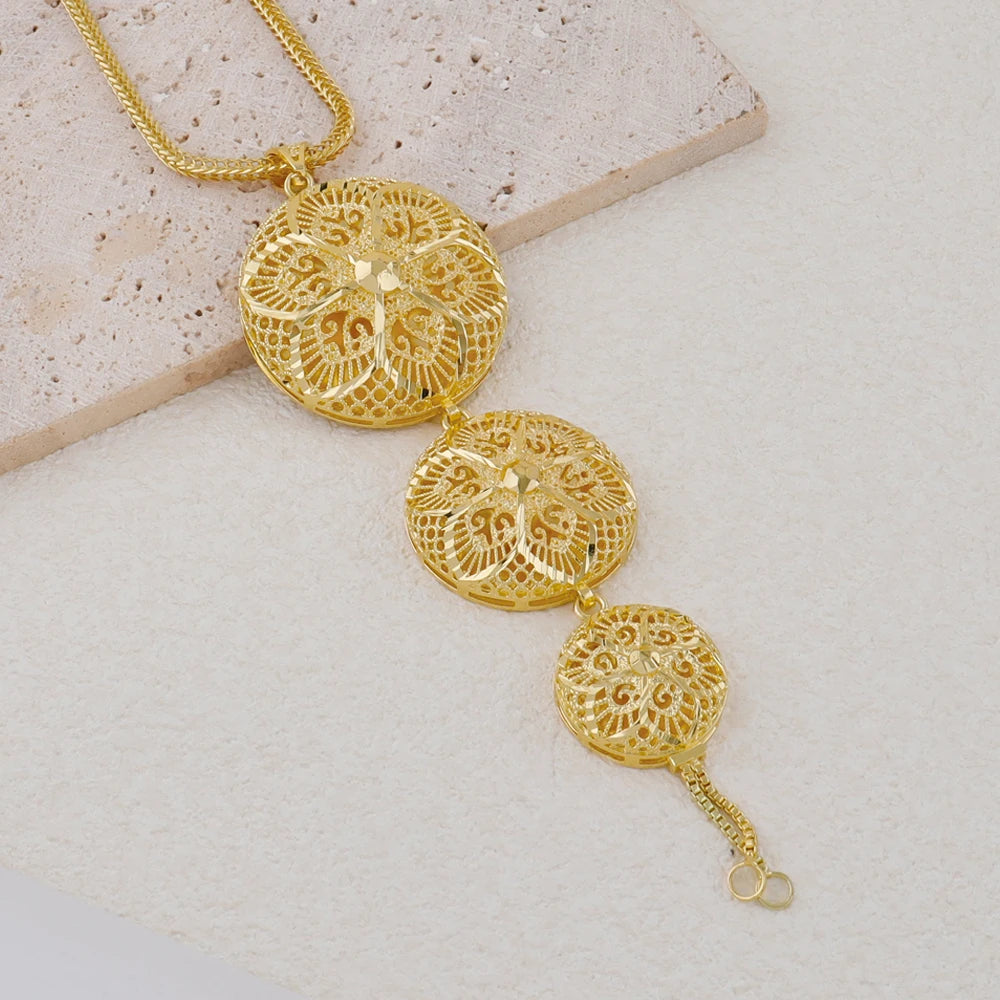 Indian Stainless Steel Jewelry Set for Women, Dubai Gold-Tone Necklace & Earrings Gift for Wedding Party, Bridal jewellery woman