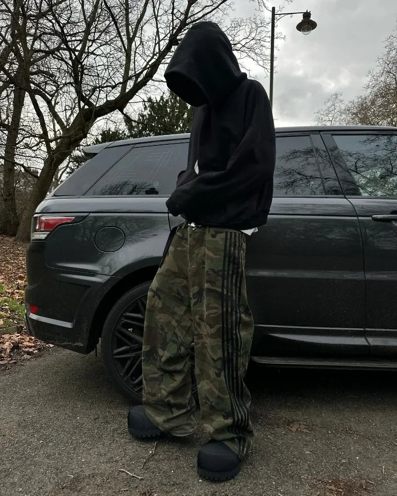Men's pants camouflage sweatpants retro trend classic women's pants oversized loose wide-legged pants street versatile jeans