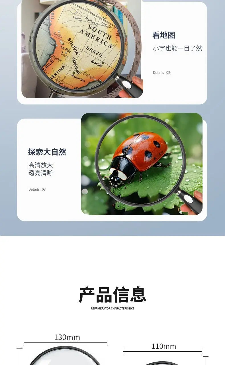 Magnifying Glass for The Elderly, High-definition, High-power, Extra-large Field of View, Hand-held