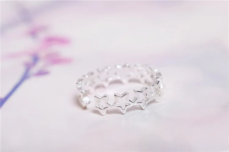 925 Sterling Silver Star Adjustable Ring For Fashion Women Party Fine Jewelry Minimalist Punk Accessories