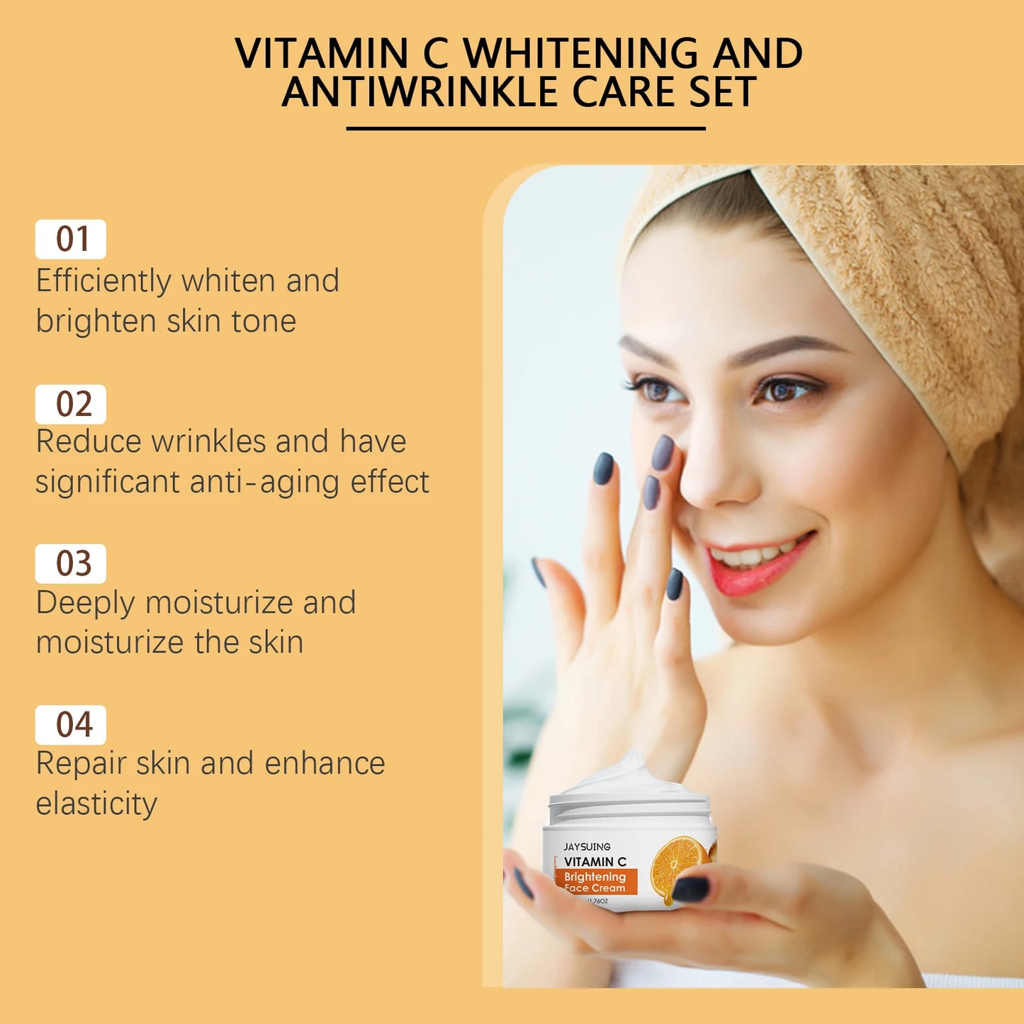 Vitamin C Skincare Set Face Whiten Cream Dark Spots Serum Cleaning Facial Cleanser Moisturizer Toner Firming Eye Cream Skin Care