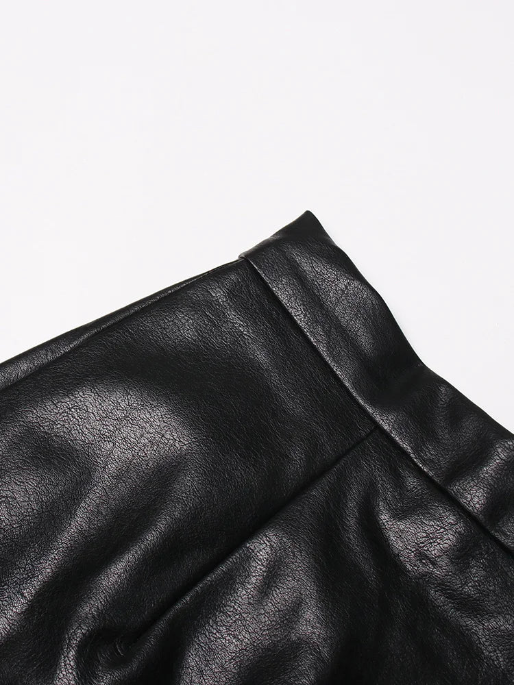 TWOTWINSTYLE Casual Patchwork Pu Skirt For Women High Waist Midi Folds Pleated Skirts Female 2022 Spring Fashion Clothing Style