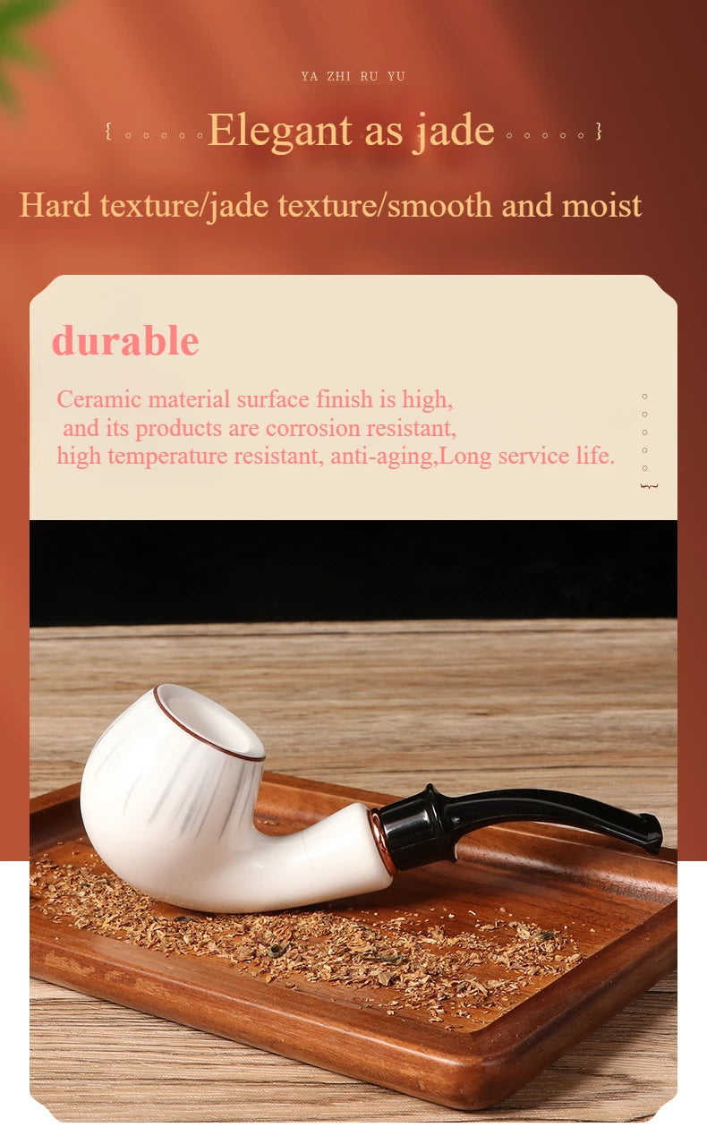 9mm Flue Ceramic Bent Smoking Pipe Portable and Washable Pipe With Built-In Filter Element