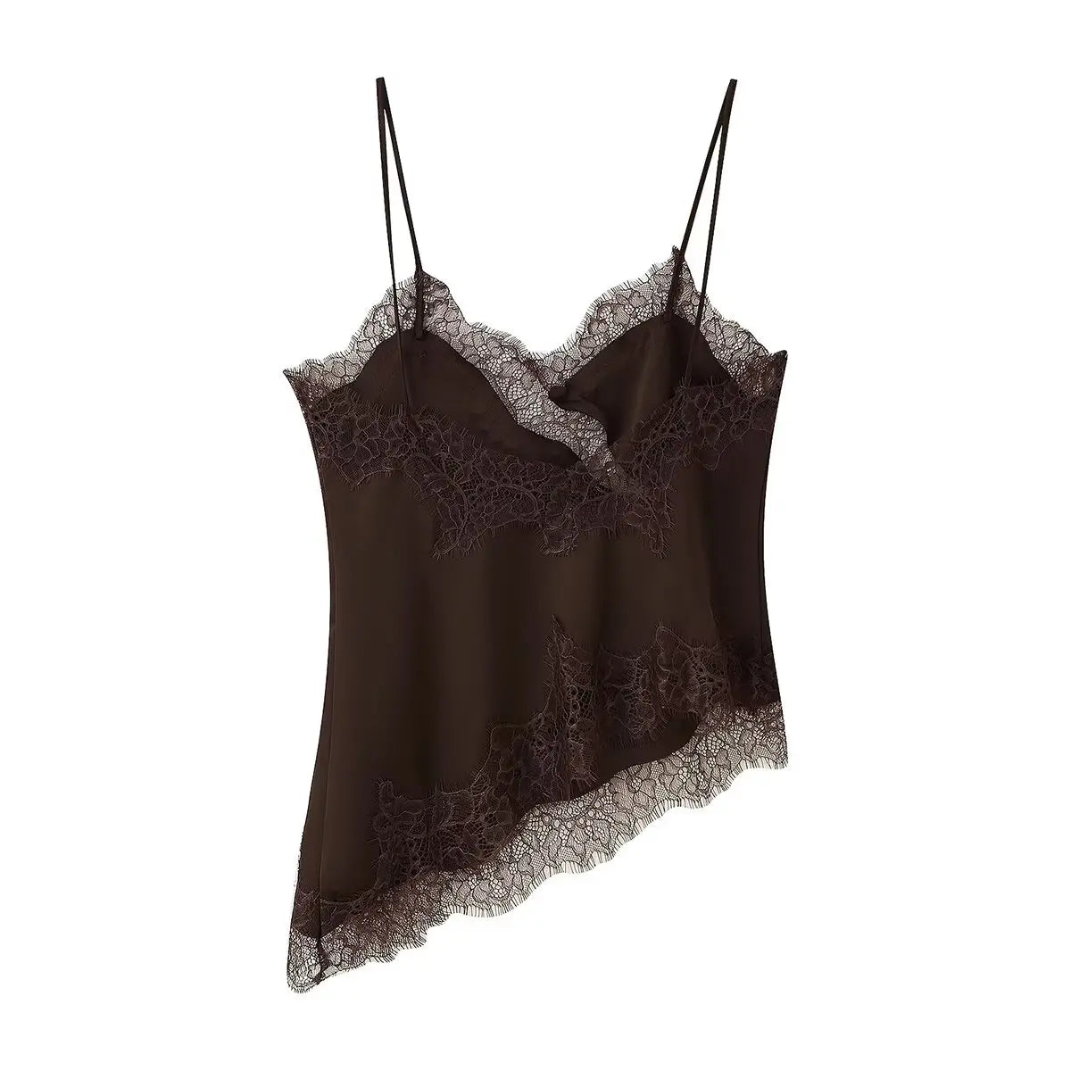 HH Summer Women Chic Sexy Lace Spliced Suspender Tops Woman V-neck Sleeveless Backless Hollow Asymmetrical Hem Design Top