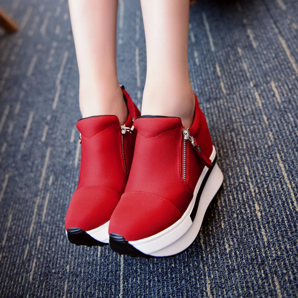 Women Wedges Ankle Boots Platform Thick Bottom Shoes Slip On Zipper Fashion Casual Female Sneakers Shoes Zapatos De Mujer