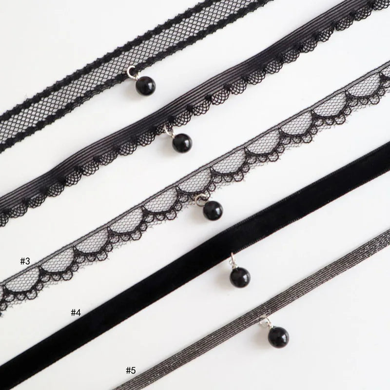 5 Pieces Sweet Pink Lace Choker Necklace Set for Women with Flower Pearl Dangle Clavicle Jewelry Accessories Gift for Girls