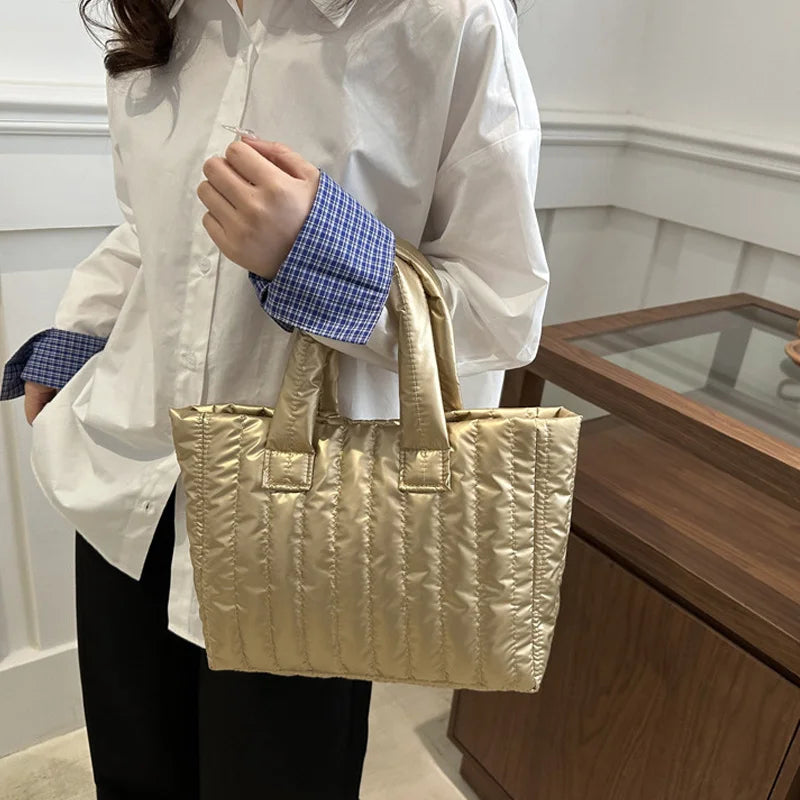 Ladies Tote Bags Large Capacity Cotton Padded Bag Solid Color Casual Fashion Nylon Elegant for Handbag