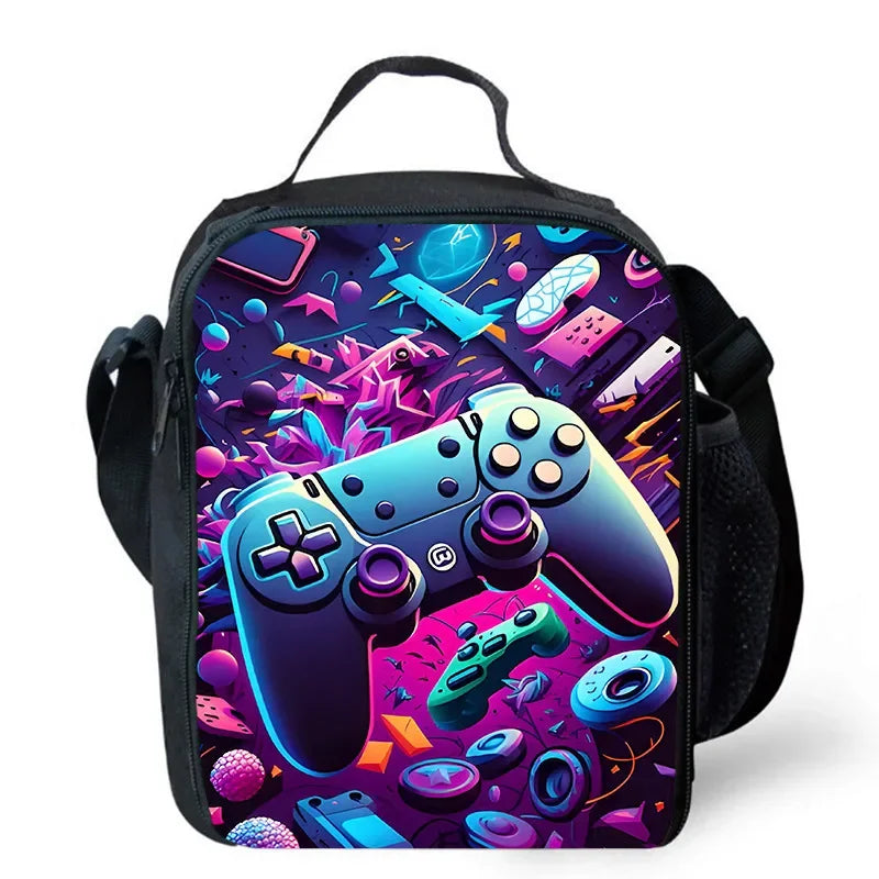 Lunch bags for Child,Cartoon Game con-so-les School Picnic Bags for Boys,Large Kids Insulation Cooler Bags for Aged 4-10 years