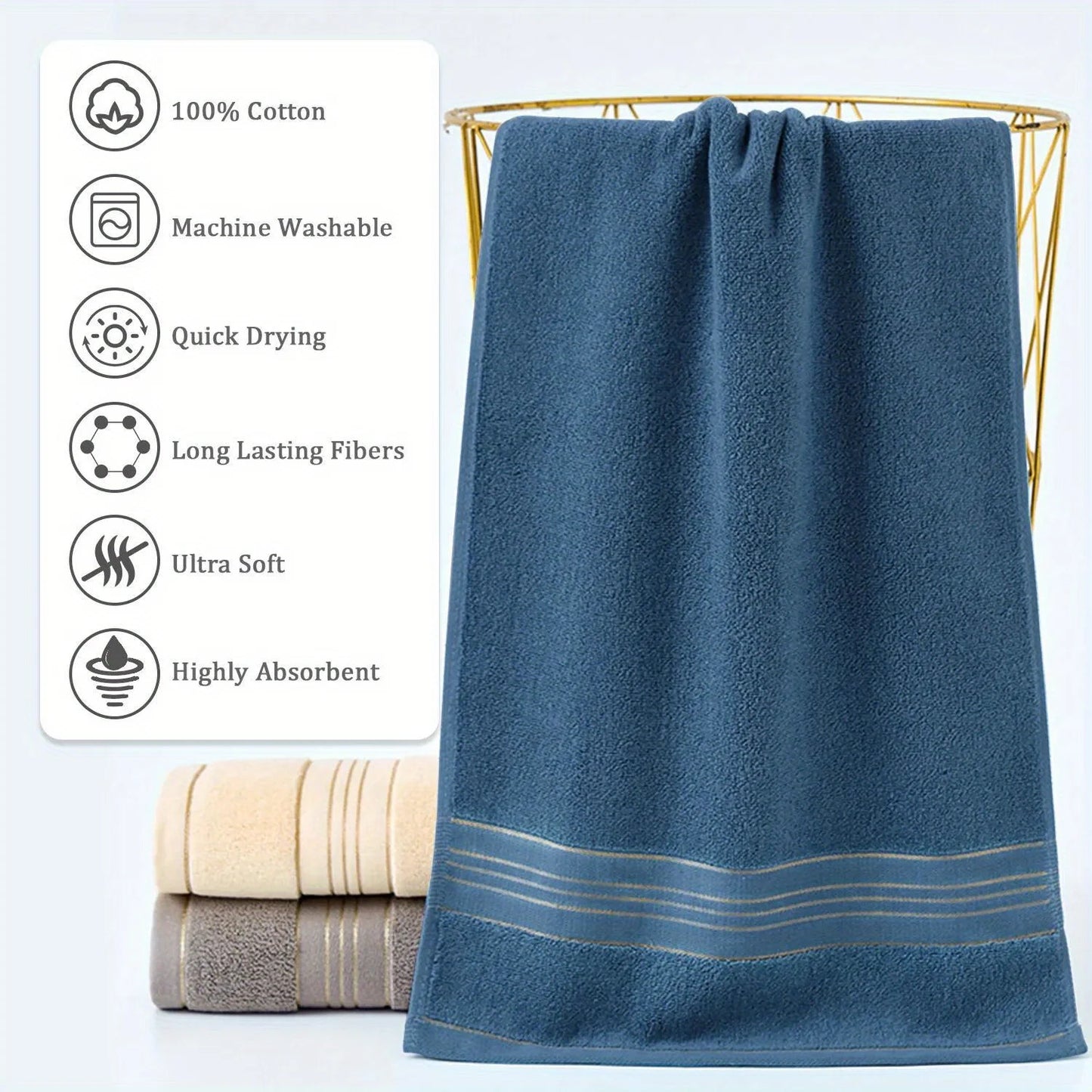 100% Pure Cotton Bath Towel, Soft and Absorbent Multi-Purpose High-Quality Quick-Dry Bathroom Towel