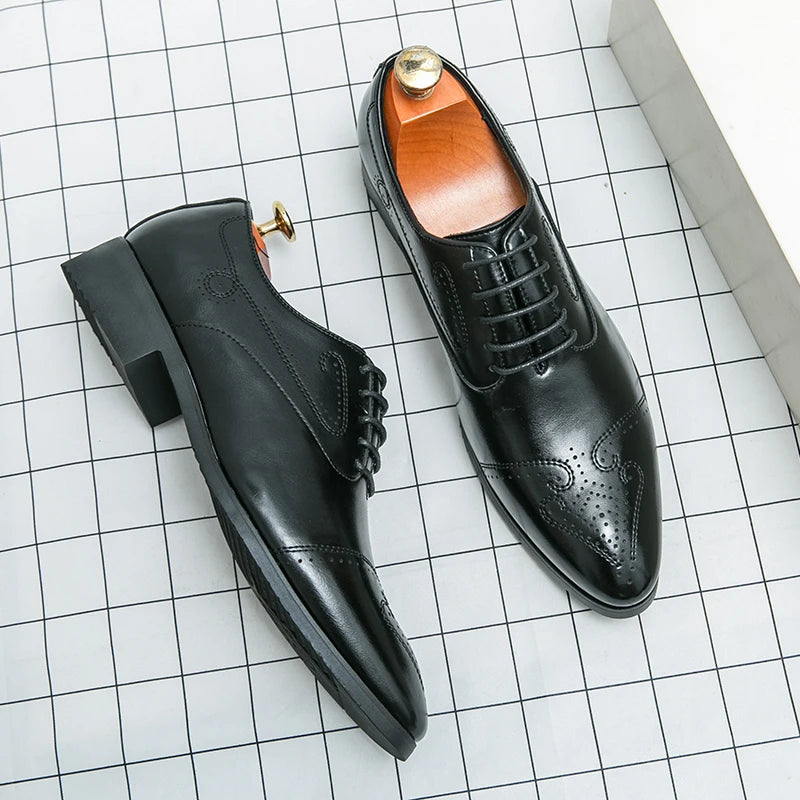Formal Brogues Shoes Men Classic Social Casual Business Shoes Man Wedding Men's Dress Shoes Party Pointy Toe Leather Shoes Male