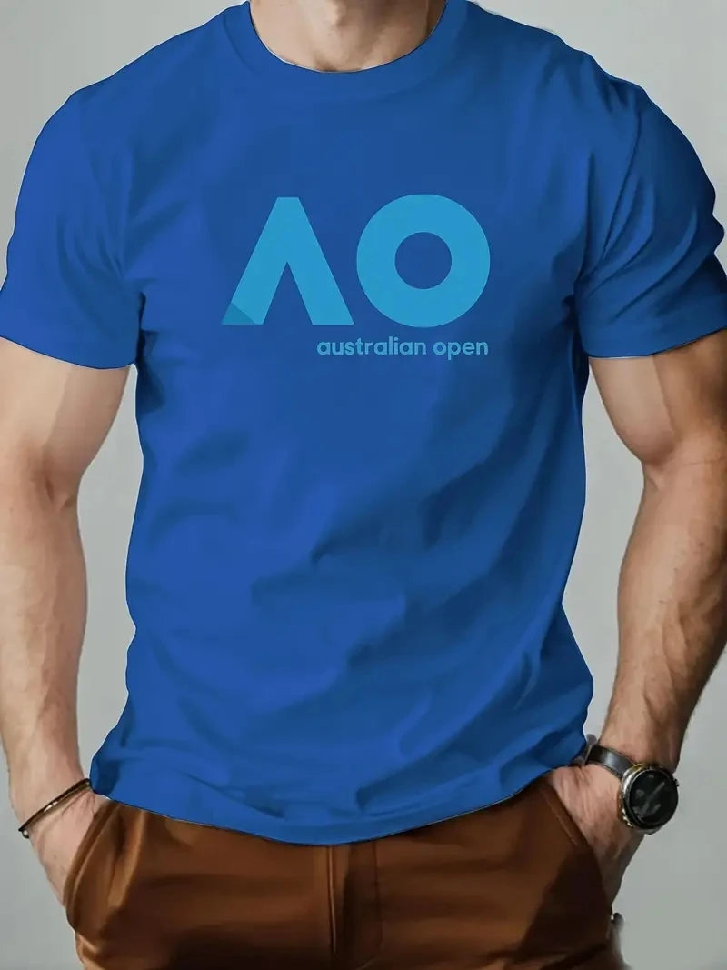 Summer new letter printed men's T-shirt comfortable, breathable, casual round neck solid color top