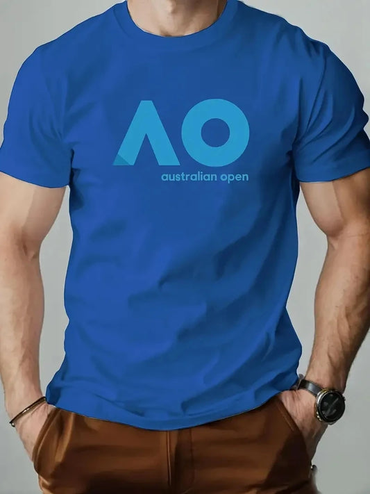 Summer new letter printed men's T-shirt comfortable, breathable, casual round neck solid color top