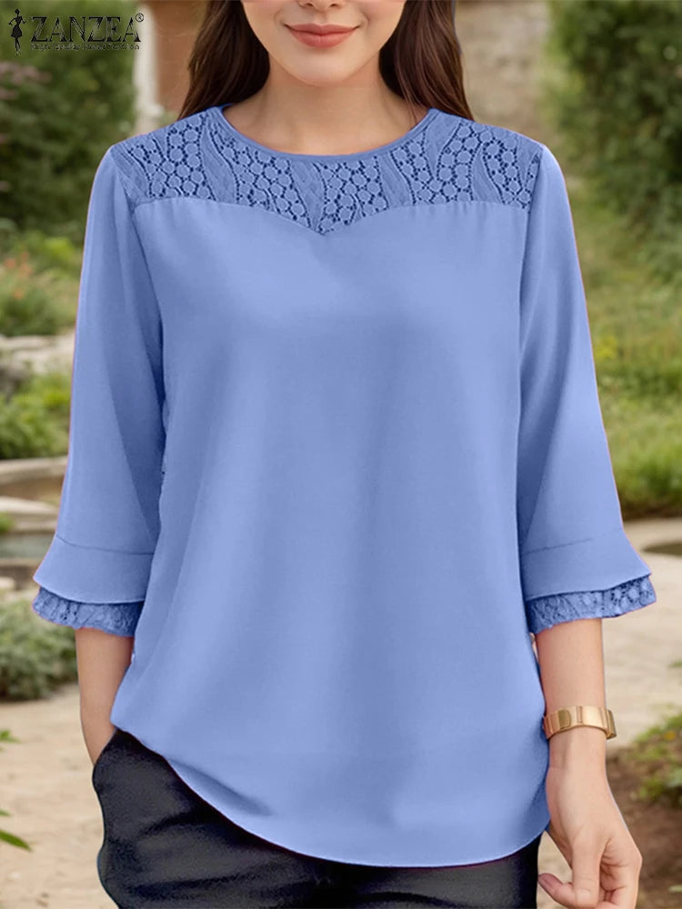 Women Autumn Patchwork Blouse 2025 ZANZEA Elegant Long Sleeve Tops Stylish Work Shirts Female Casual Loose Chemise Mujer Femme