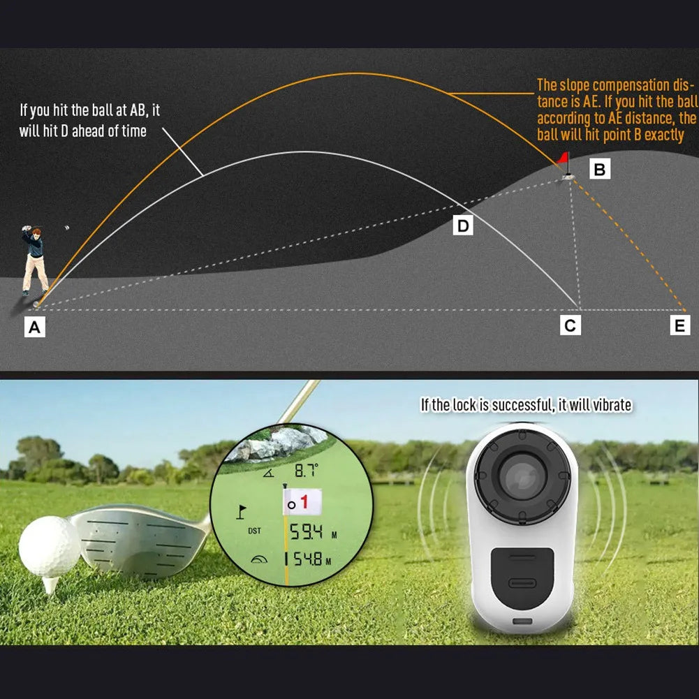 CABE-Multifunctional Golf Laser Rangefinder 600M Rechargeable Laser Distance Meter With Flagpole Lock And Slope Compensation