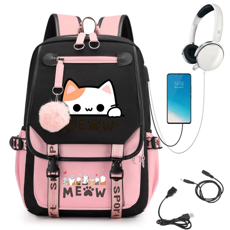Cat Anime Cartoon School Bag New Fashion Backpack Back To School Cute Kawaii Backpack School Bags for College Student Mochila