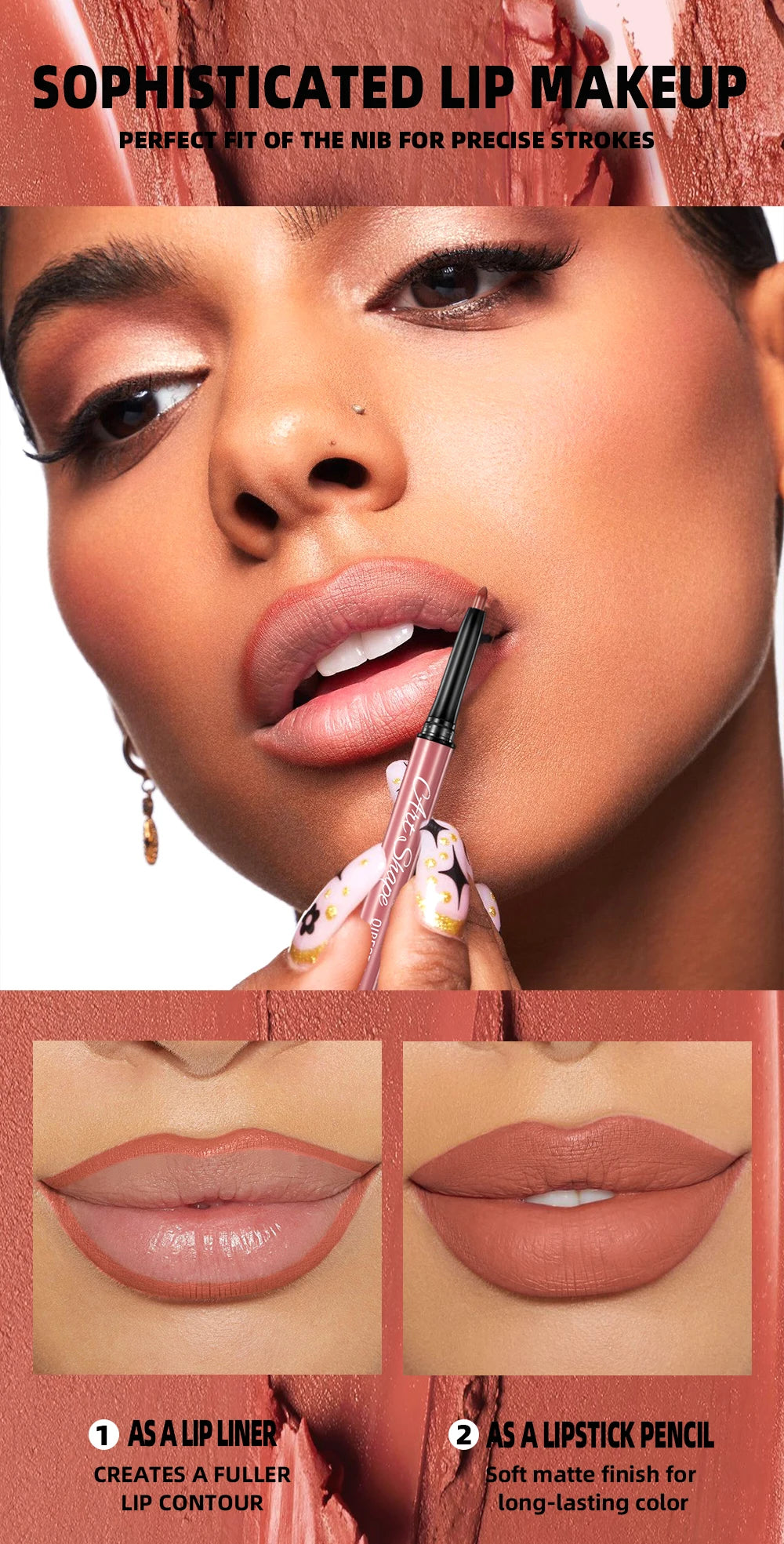 QIBEST Matte Lip Liner Set 12 Colors Nude Shades Lipliner Pen Waterproof Lip Contouring Pencils Lasting Makeup Kits Lipstick Pen