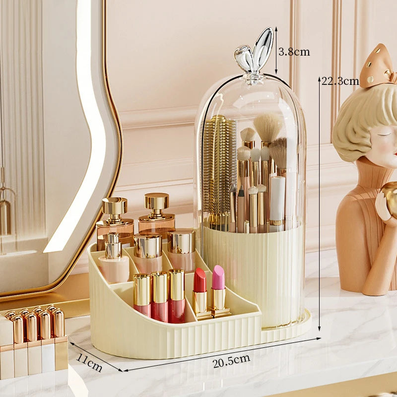 1pc 360° Rotating Makeup Brush Holder Cosmetic Lipstick Eyebrow Pencil Eye Shadow Organizer With Clear Lid Dustproof Tools