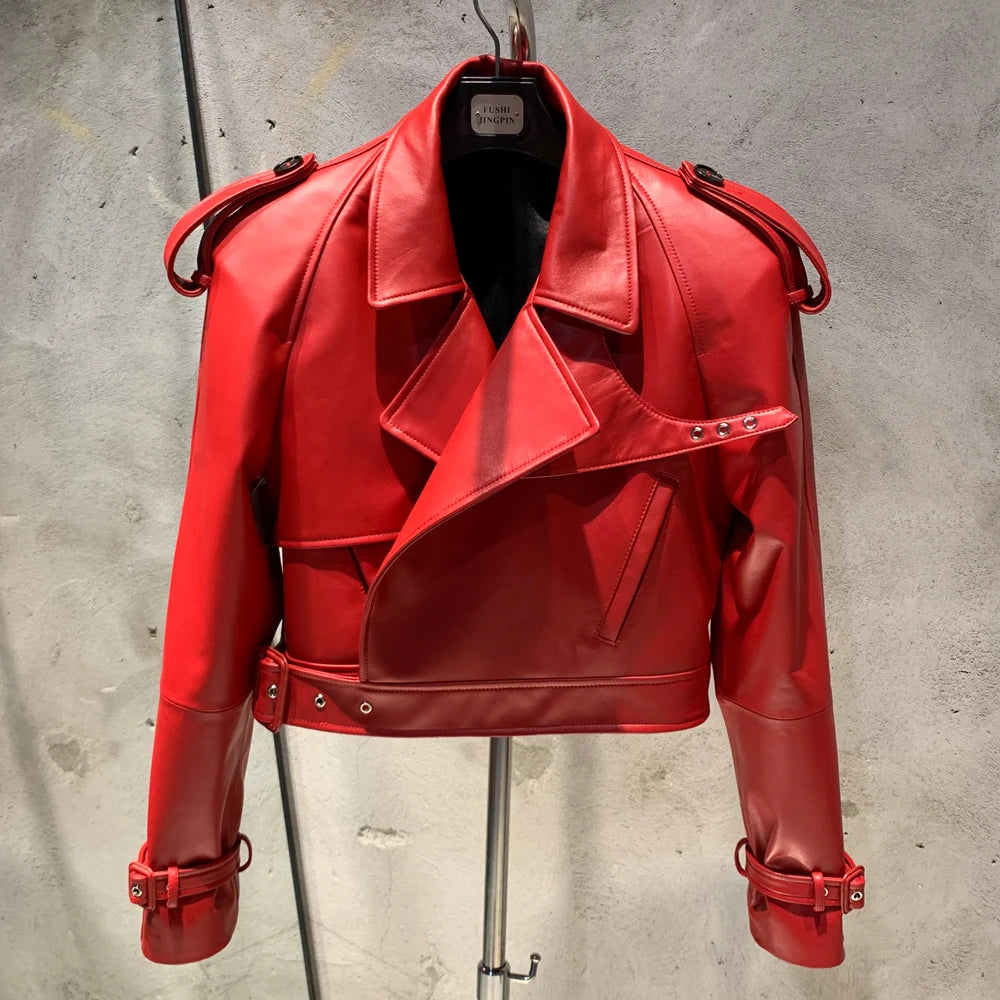 Suede Leather Jackets Women Winter Genuine Sheep Leather Coat Broad Shoulder and Paddad 23012