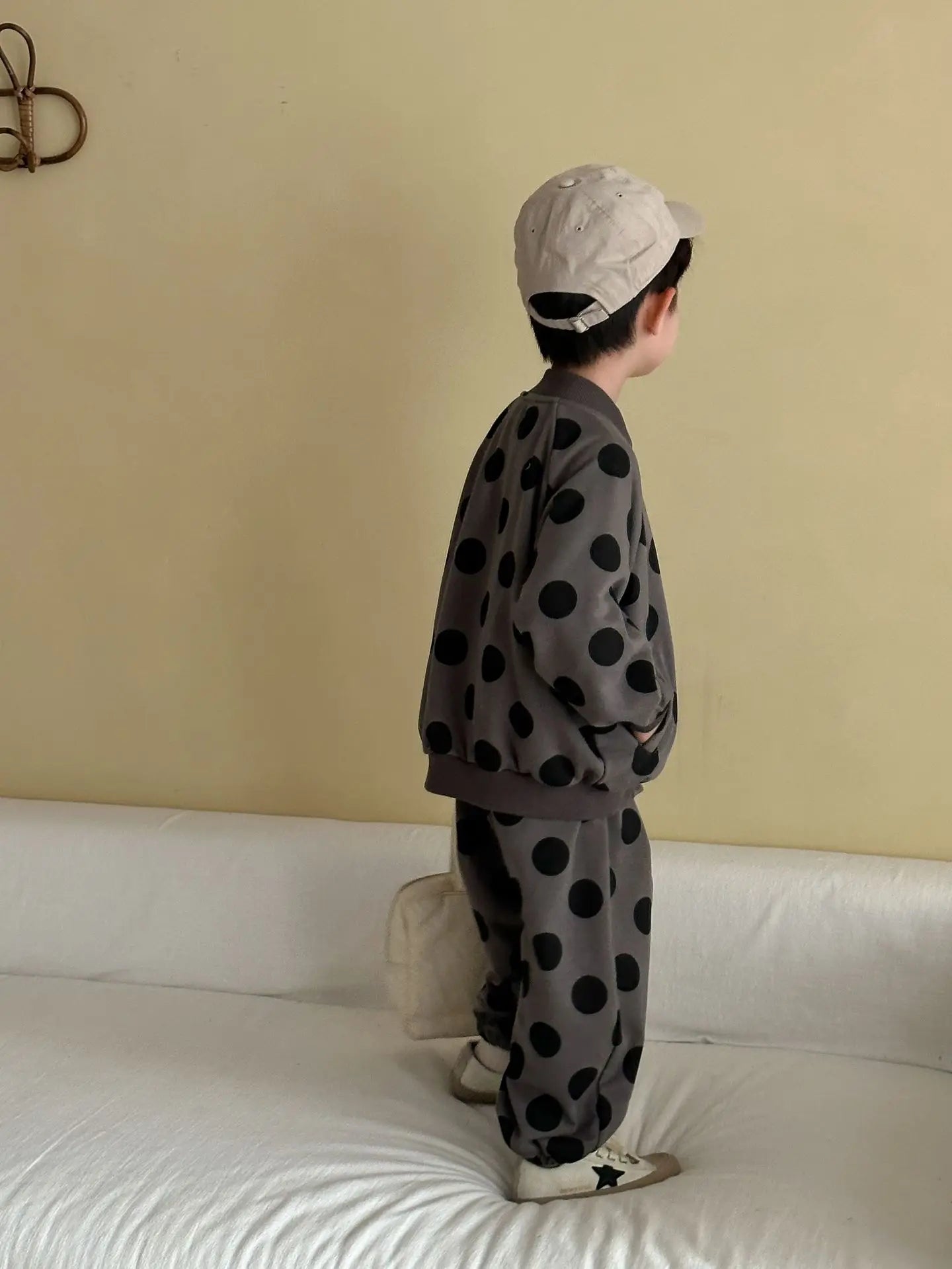 2025 Autumn New Children Long Sleeve Clothes Set Boys Girls Zipper Coat + Sweat Pants 2pcs Suit Kids Casual Polka Dot Outfits