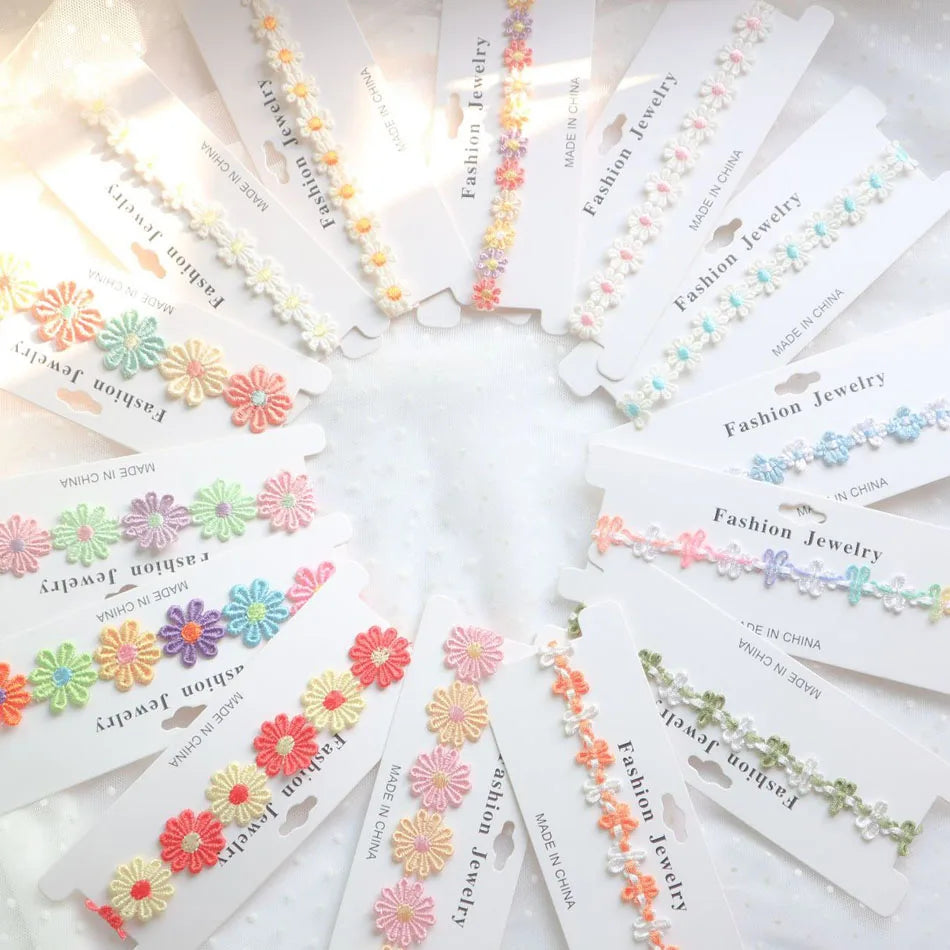 5 Pieces Sweet Pink Lace Choker Necklace Set for Women with Flower Pearl Dangle Clavicle Jewelry Accessories Gift for Girls