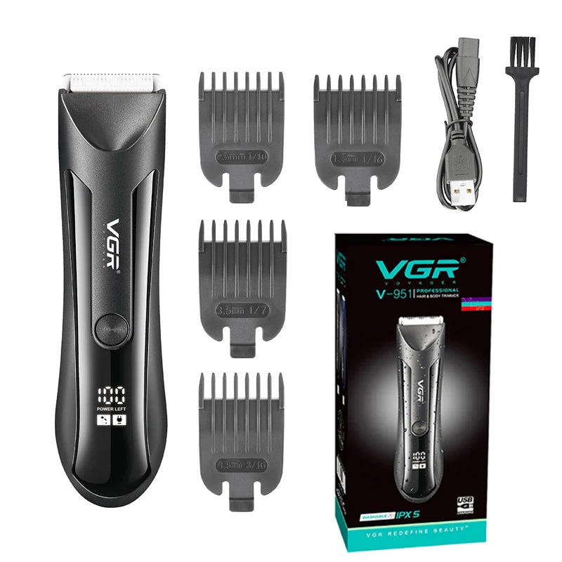 VGR Groin Body Pubic Hair Trimmer For Men&Women Electric Beard Clipper Ball Shaver Groomer Rechargeable，Ceramic Blade，Wet Dry