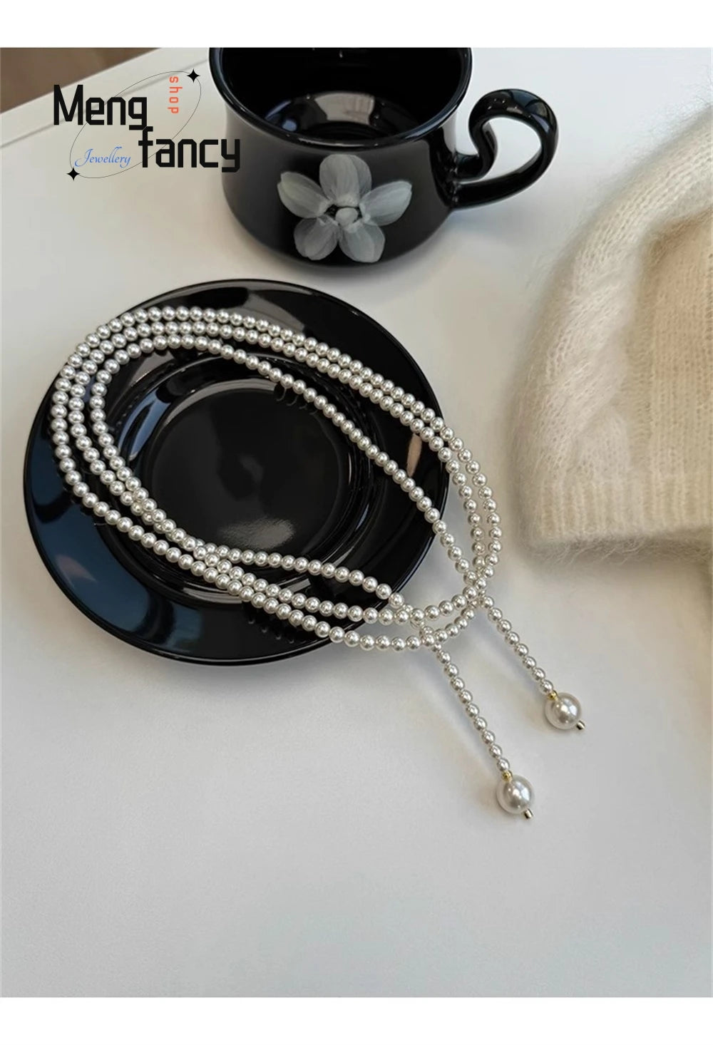 This 130cm Long Glass Pearl Necklace Can Be Worn In Multiple Ways. The Long Necklace Is Elegant And Trendy. It's A Retro Sweater
