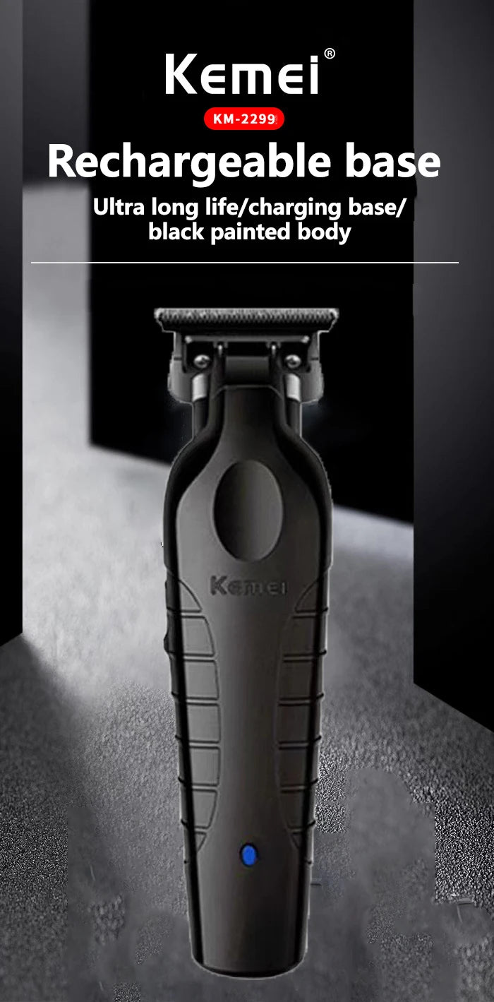 Kemei 2299 Barber Cordless Hair Trimmer 0mm Zero Gapped Carving Clipper  Professional Electric Finish Cutting Machine