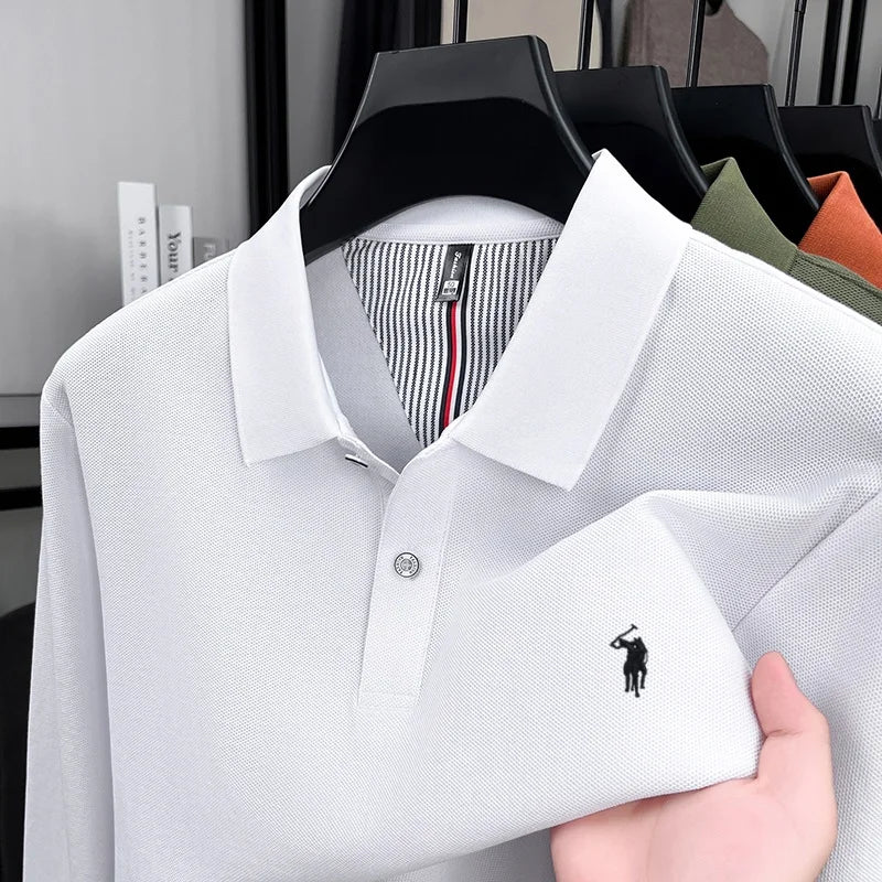 100% Pure Cotton Men's High-Quality Long Sleeve Polo Shirt Autumn New Fashion Brand Design Embroidered T-shirt Sports Casual Top