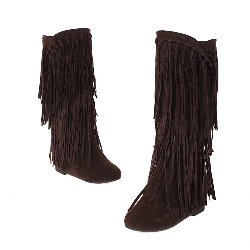 Boots 2025 autumn/winter women's boots casual fringe boots college style flat bottomed high top boots women's shoes