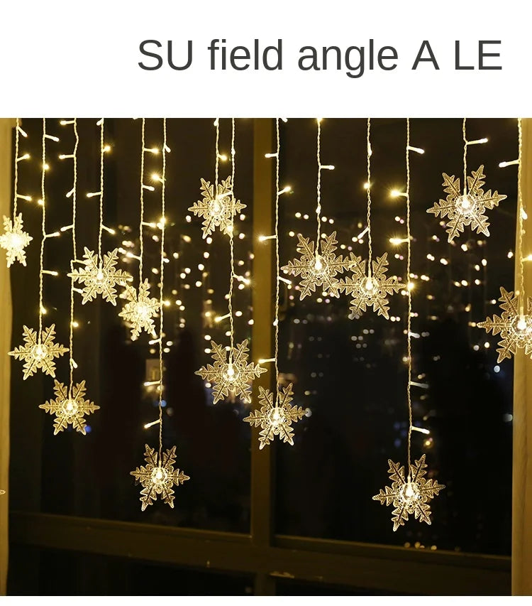 3.2M Christmas Snowflake Curtain Lights - LED Flashing Fairy String Lights, Waterproof for Holiday Party Wedding Xmas Tree Decor