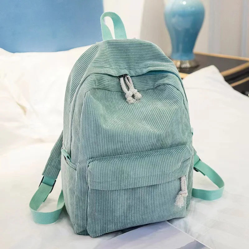 Corduroy Backpack, Academy Fashion School Bags for Middle/High School & College, Cute Tassel Detail, Versatile Casual Daily Bag