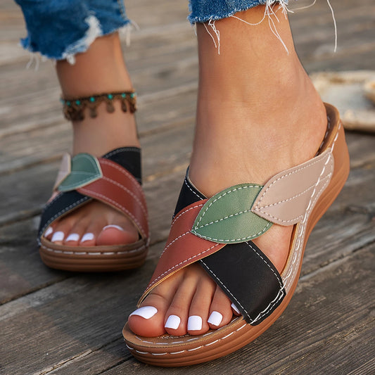 Women Slippers 2025 Summer Shoes Woman Mix Color Heels Sandals Summer Women Elegant Heeled Footwear Slippers slides Women